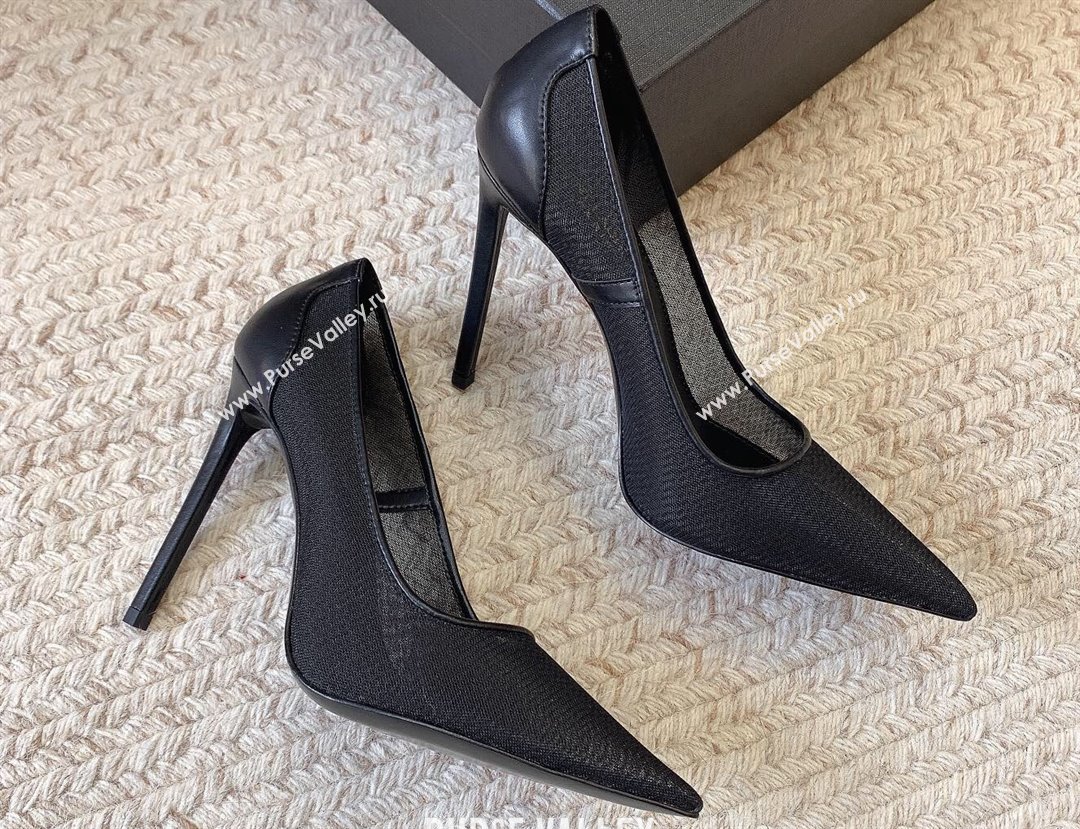 Saint Laurent Heel 11cm anja pumps in mesh 755099 Black 2024 (modeng-24032160)