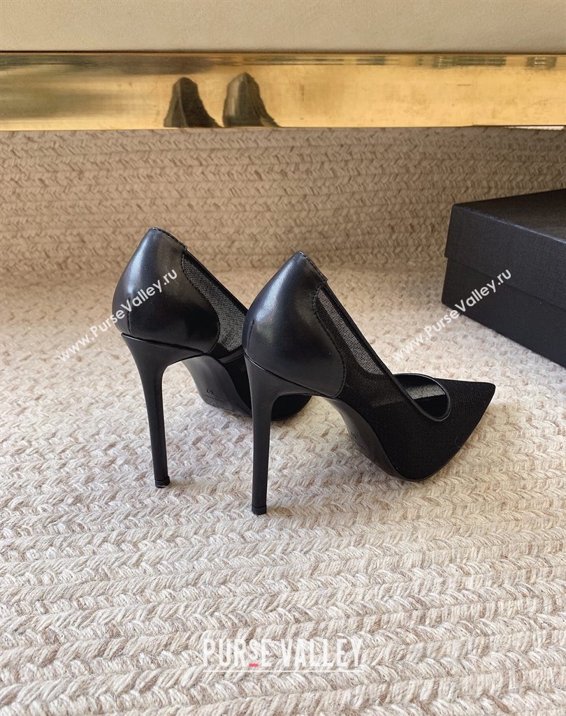 Saint Laurent Heel 11cm anja pumps in mesh 755099 Black 2024 (modeng-24032160)