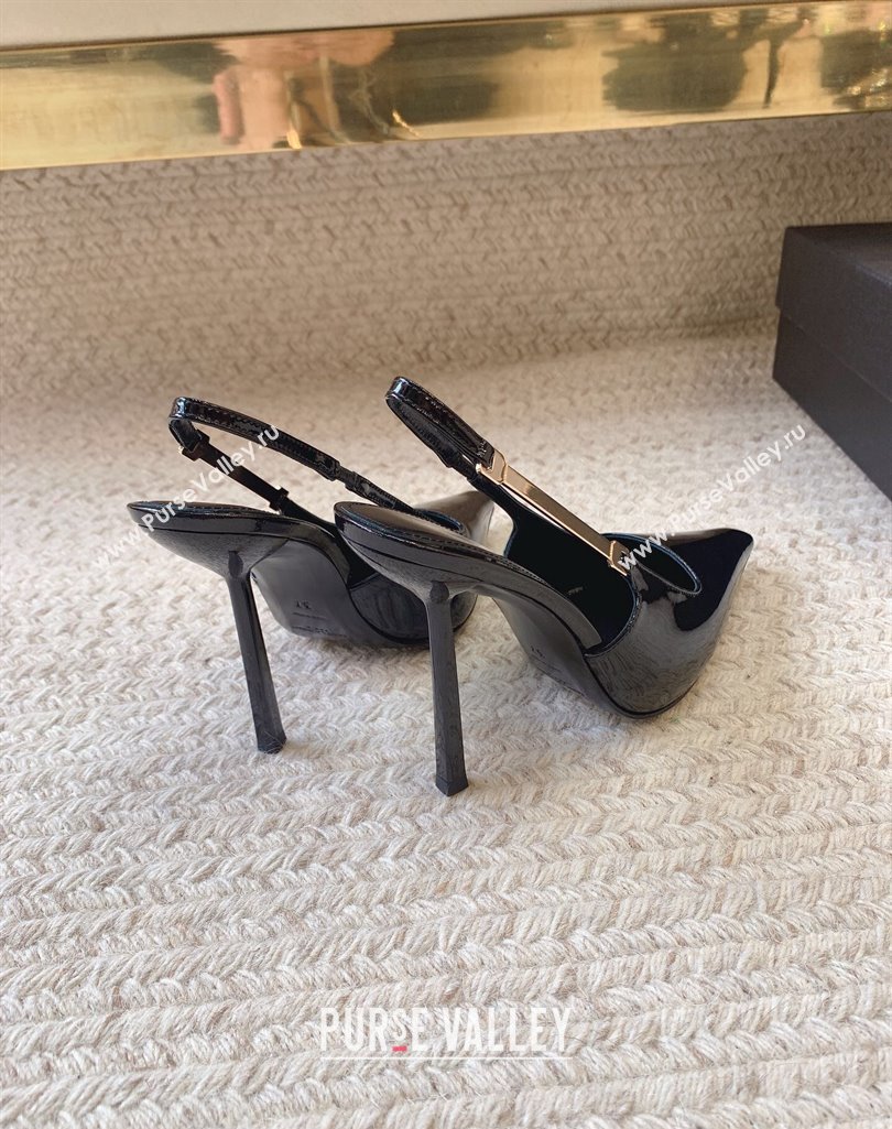 Saint Laurent Heel 11cm blake slingback pumps in patent leather 776352 Black 2024 (modeng-24032153)