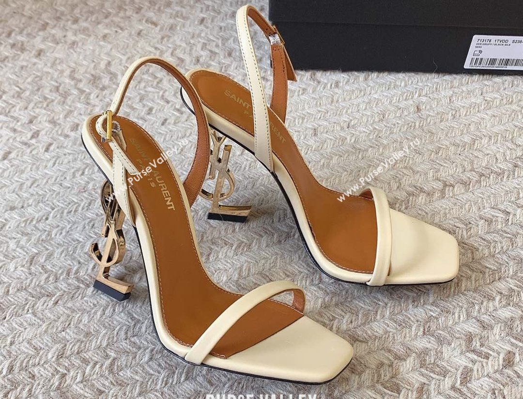 Saint Laurent Heel 10.5cm Opyum slingback sandals in leather 754880 Beige (modeng-24032249)