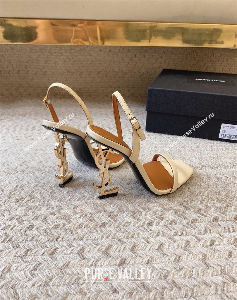 Saint Laurent Heel 10.5cm Opyum slingback sandals in leather 754880 Beige (modeng-24032249)