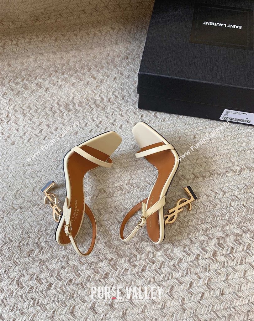 Saint Laurent Heel 10.5cm Opyum slingback sandals in leather 754880 Beige (modeng-24032249)