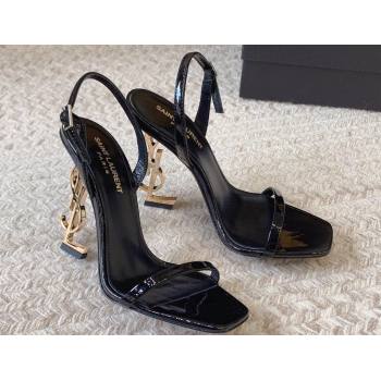 Saint Laurent Heel 10.5cm Opyum slingback sandals in patent leather 754880 Black/Gold (modeng-24032248)