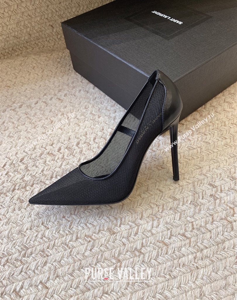 Saint Laurent Heel 11cm anja pumps in mesh 755099 Black 2024 (modeng-24032160)