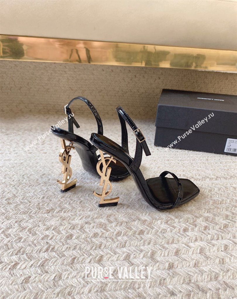 Saint Laurent Heel 10.5cm Opyum slingback sandals in patent leather 754880 Black/Gold (modeng-24032248)