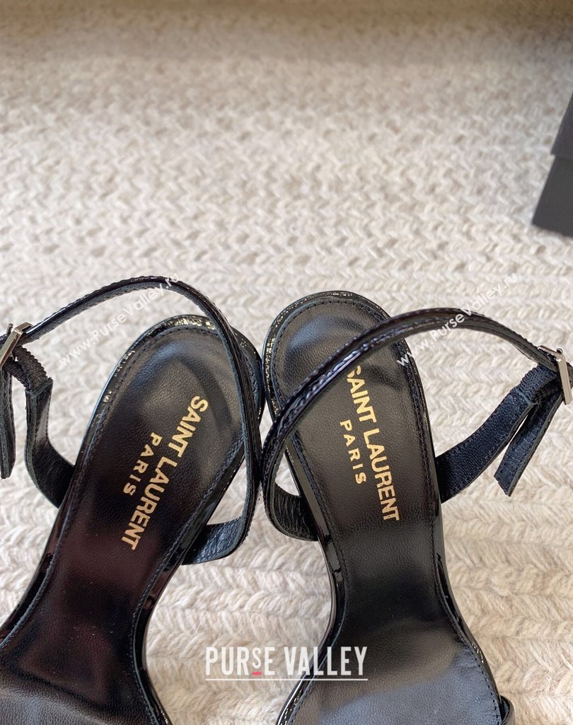 Saint Laurent Heel 10.5cm Opyum slingback sandals in patent leather 754880 Black/Gold (modeng-24032248)