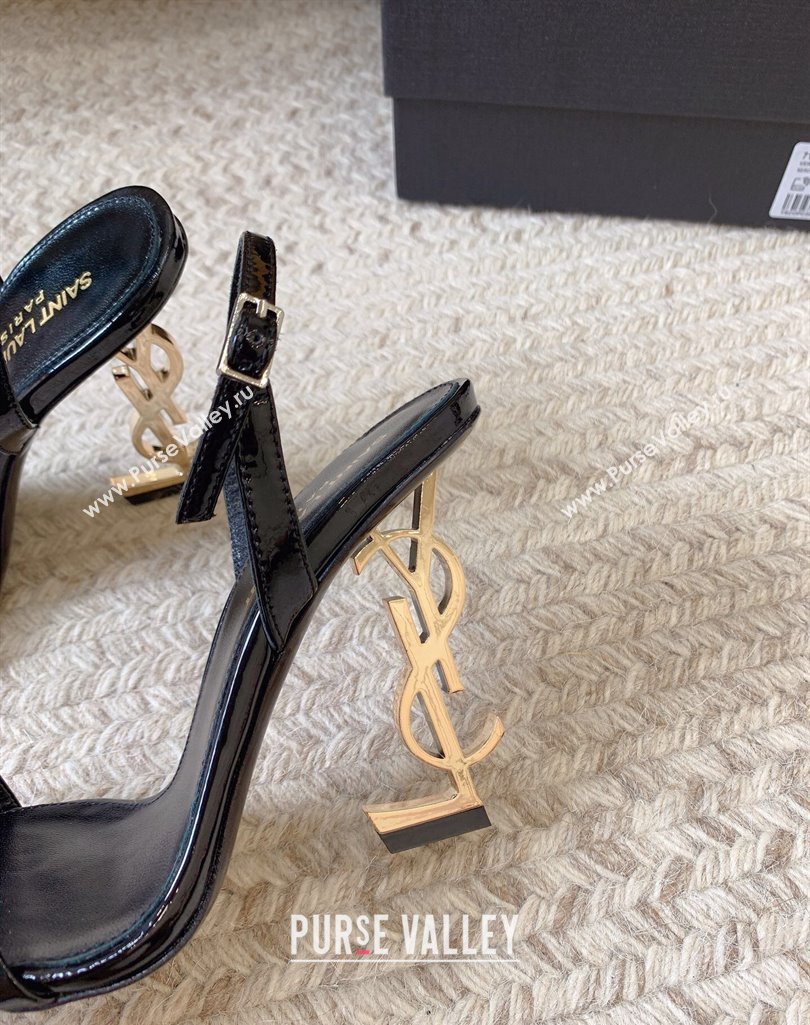 Saint Laurent Heel 10.5cm Opyum slingback sandals in patent leather 754880 Black/Gold (modeng-24032248)