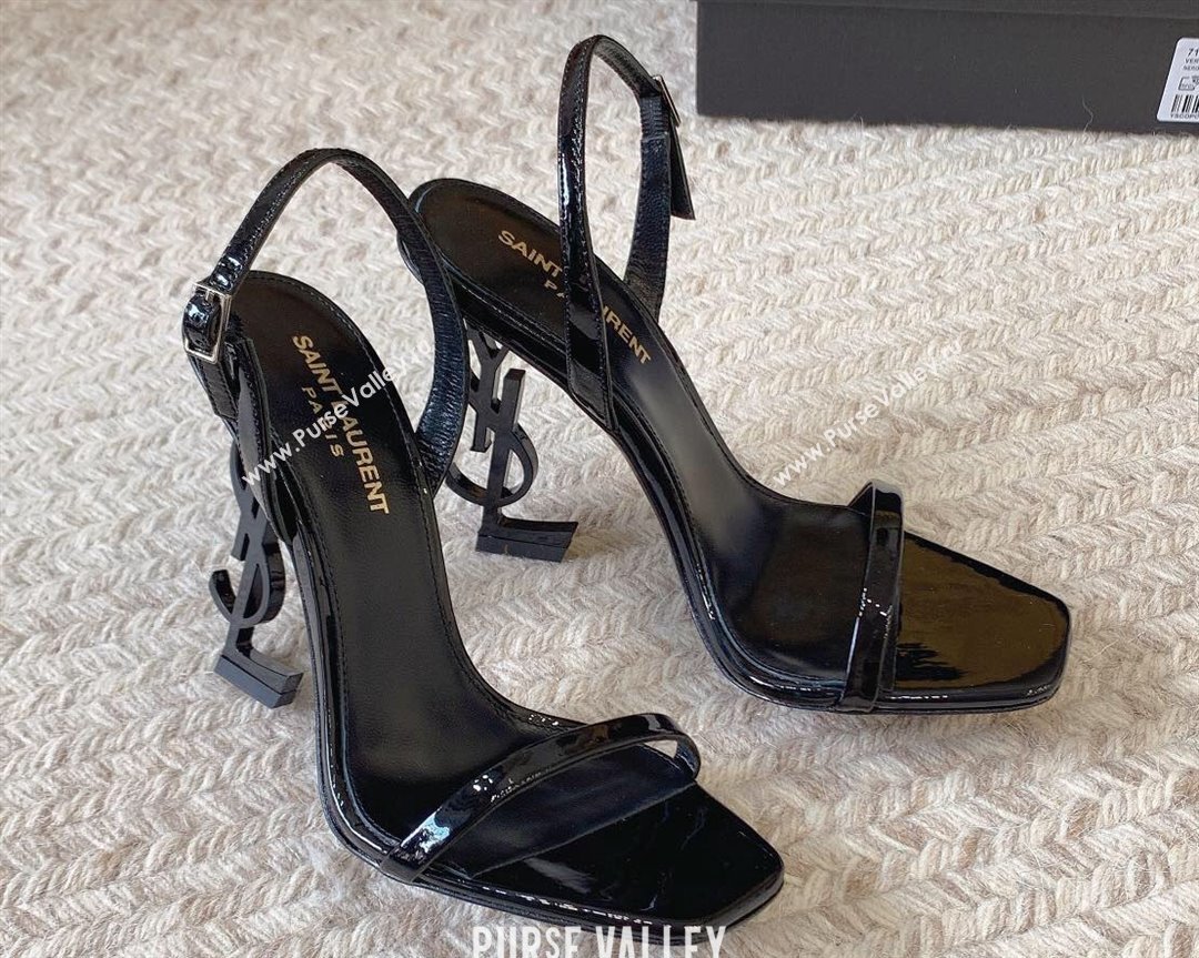 Saint Laurent Heel 10.5cm Opyum slingback sandals in patent leather 754880 So Black (modeng-24032247)