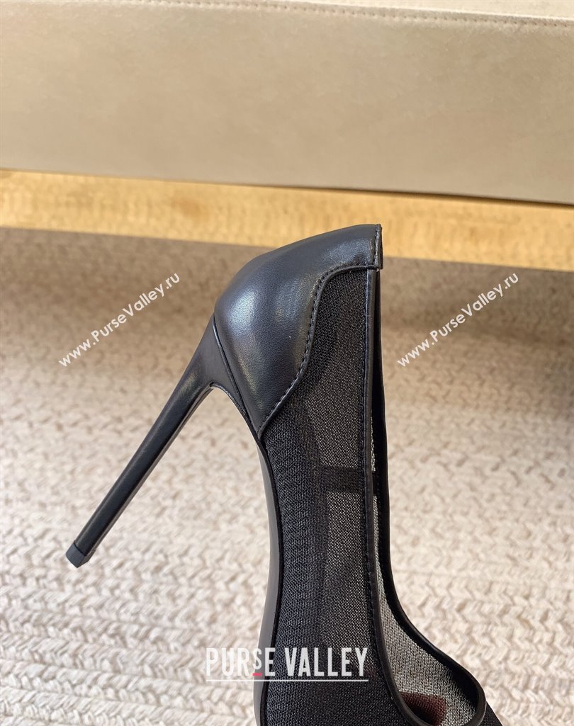 Saint Laurent Heel 11cm anja pumps in mesh 755099 Black 2024 (modeng-24032160)