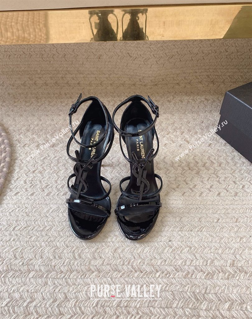 Saint Laurent Heel 10cm cassandra Multi-strap sandals Patent Black 2024 (modeng-24032117)