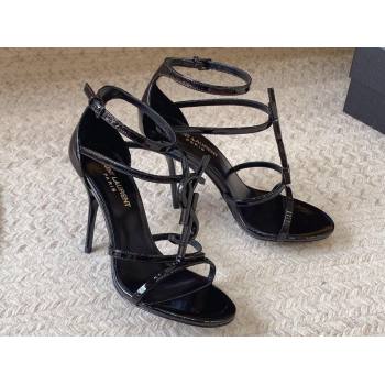 Saint Laurent Heel 10cm cassandra Multi-strap sandals Patent Black 2024 (modeng-24032117)