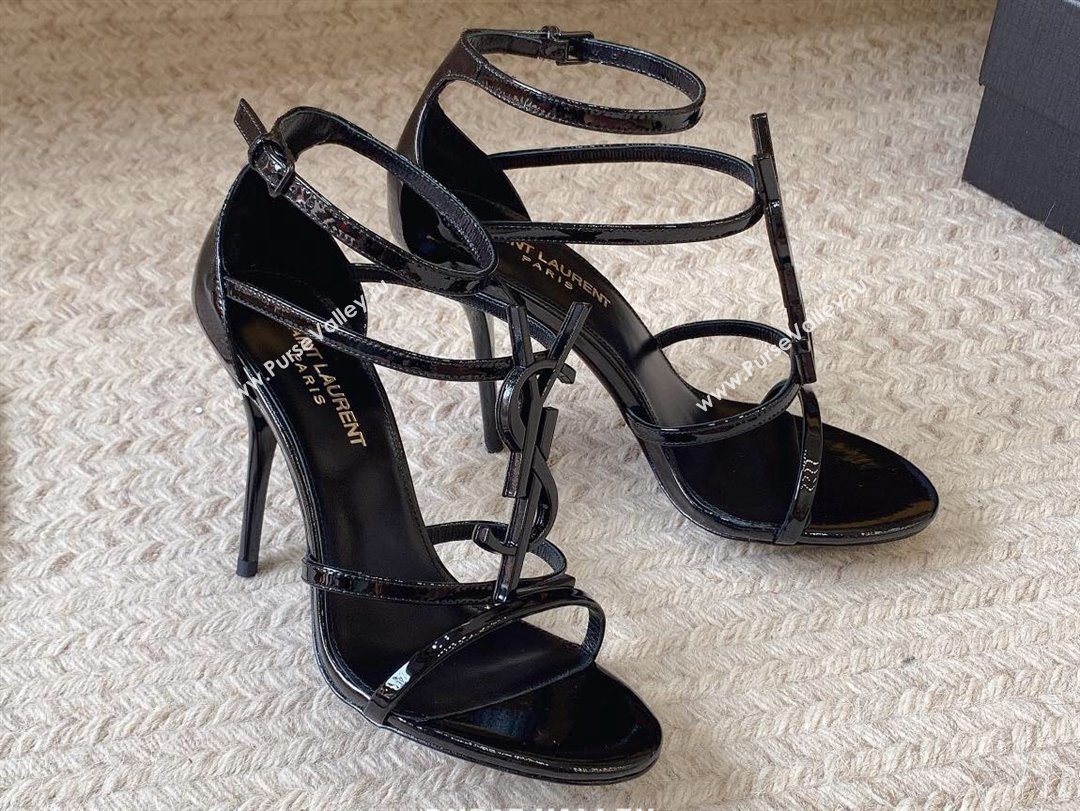 Saint Laurent Heel 10cm cassandra Multi-strap sandals Patent Black 2024 (modeng-24032117)