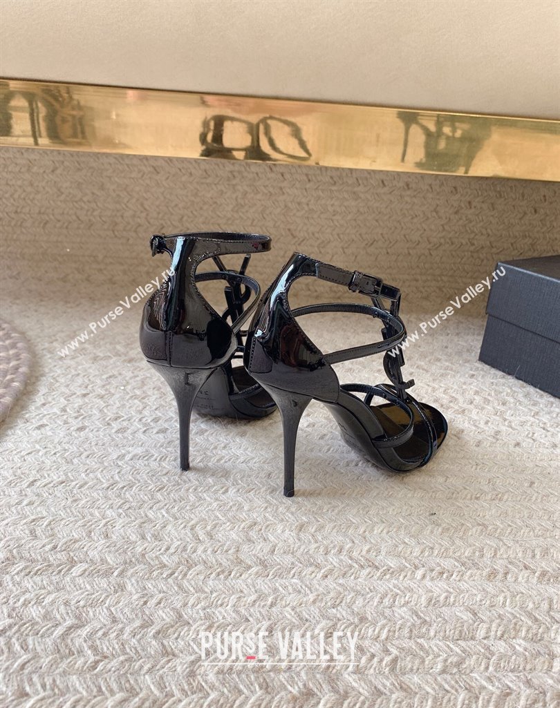 Saint Laurent Heel 10cm cassandra Multi-strap sandals Patent Black 2024 (modeng-24032117)