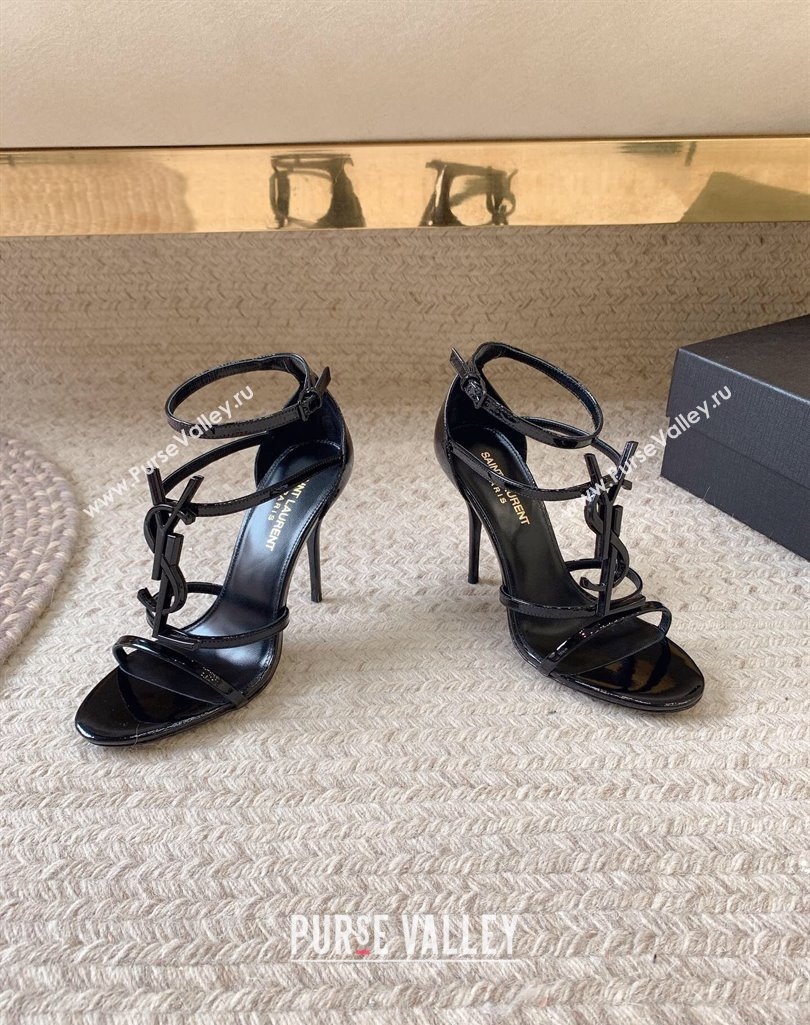 Saint Laurent Heel 10cm cassandra Multi-strap sandals Patent Black 2024 (modeng-24032117)