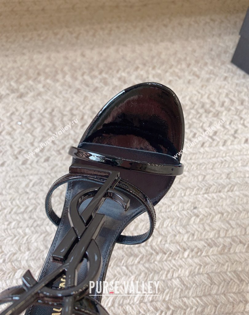Saint Laurent Heel 10cm cassandra Multi-strap sandals Patent Black 2024 (modeng-24032117)