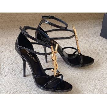 Saint Laurent Heel 10cm cassandra Multi-strap sandals Patent Black/Gold 2024 (modeng-24032118)