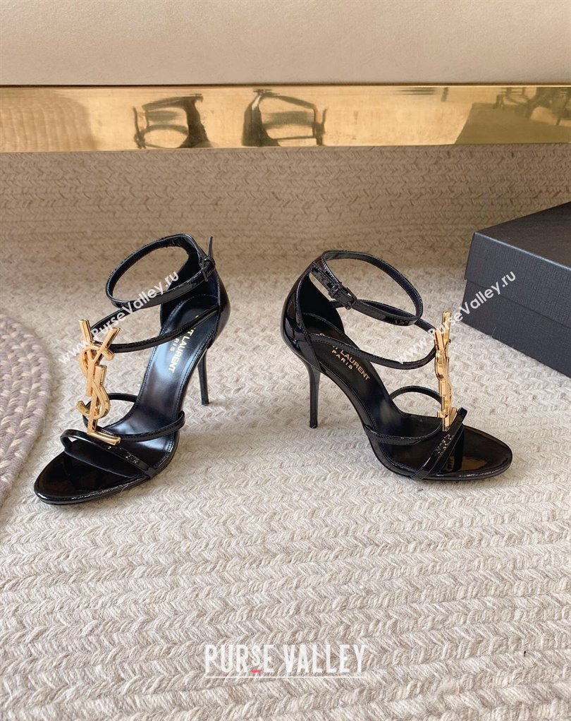 Saint Laurent Heel 10cm cassandra Multi-strap sandals Patent Black/Gold 2024 (modeng-24032118)