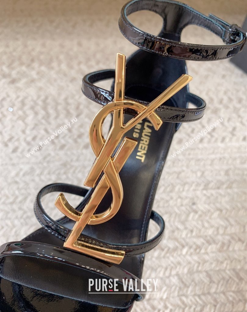 Saint Laurent Heel 10cm cassandra Multi-strap sandals Patent Black/Gold 2024 (modeng-24032118)