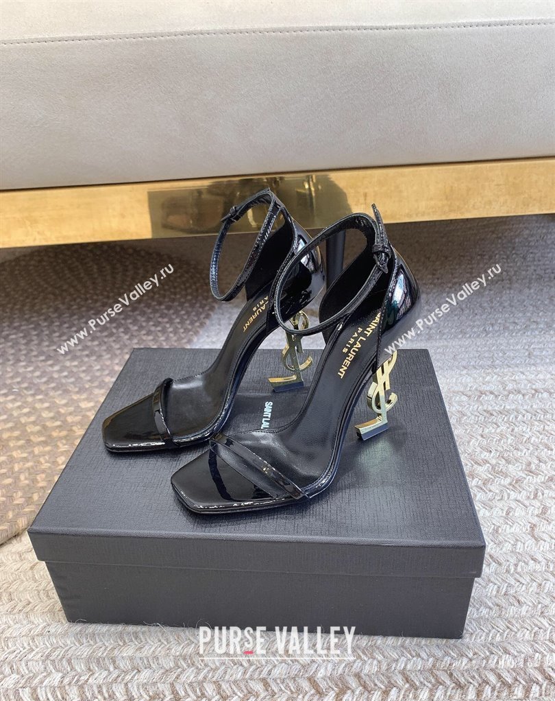 Saint Laurent Heel 10.5cm Opyum sandals in patent leather 557662 Black/Gold (modeng-24032227)