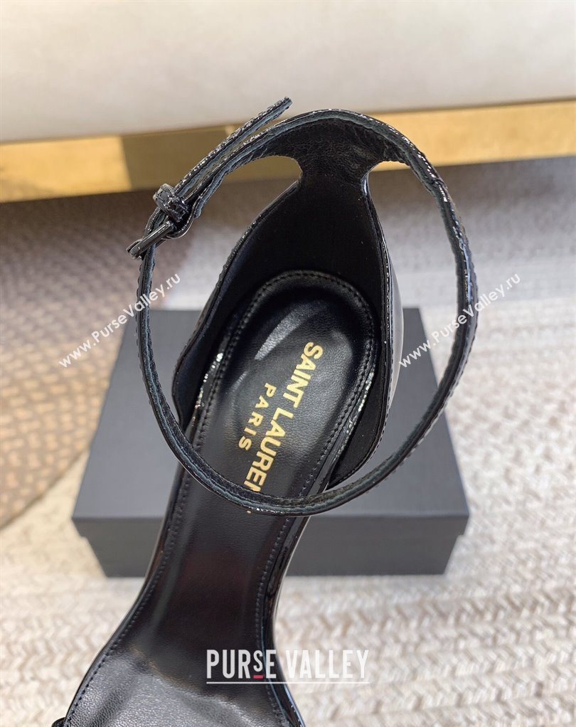 Saint Laurent Heel 10.5cm Opyum sandals in patent leather 557662 Black/Gold (modeng-24032227)