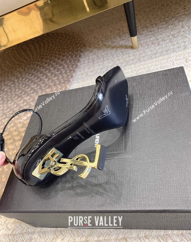 Saint Laurent Heel 10.5cm Opyum sandals in patent leather 557662 Black/Gold (modeng-24032227)