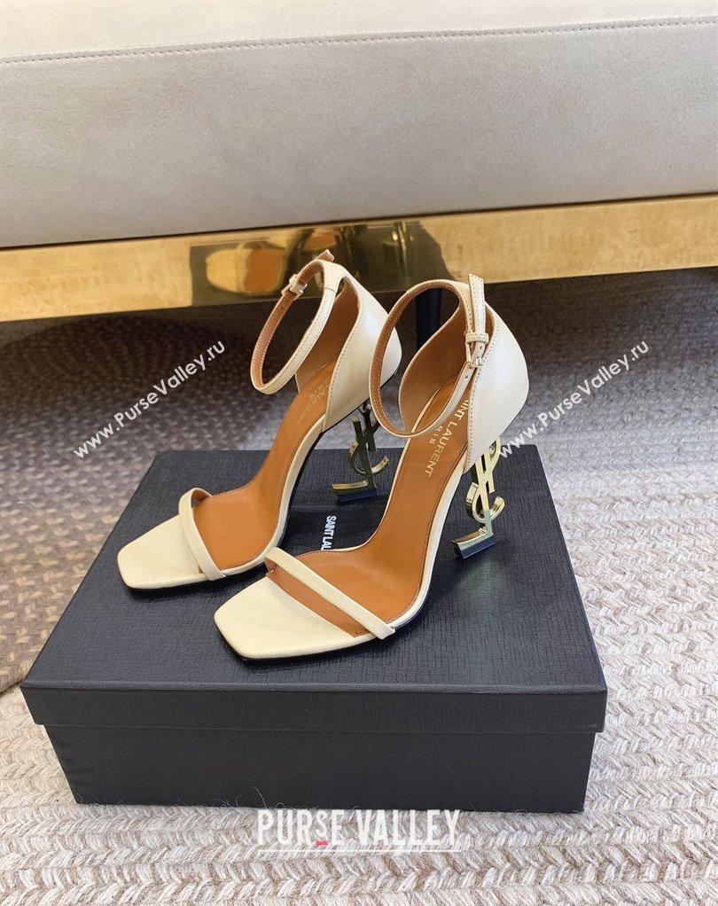 Saint Laurent Heel 10.5cm Opyum sandals in leather 557662 Beige (modeng-24032232)