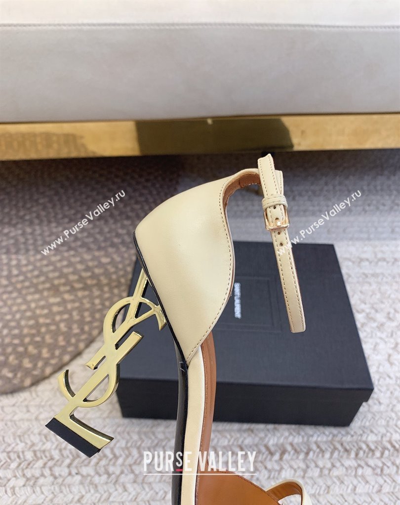 Saint Laurent Heel 10.5cm Opyum sandals in leather 557662 Beige (modeng-24032232)