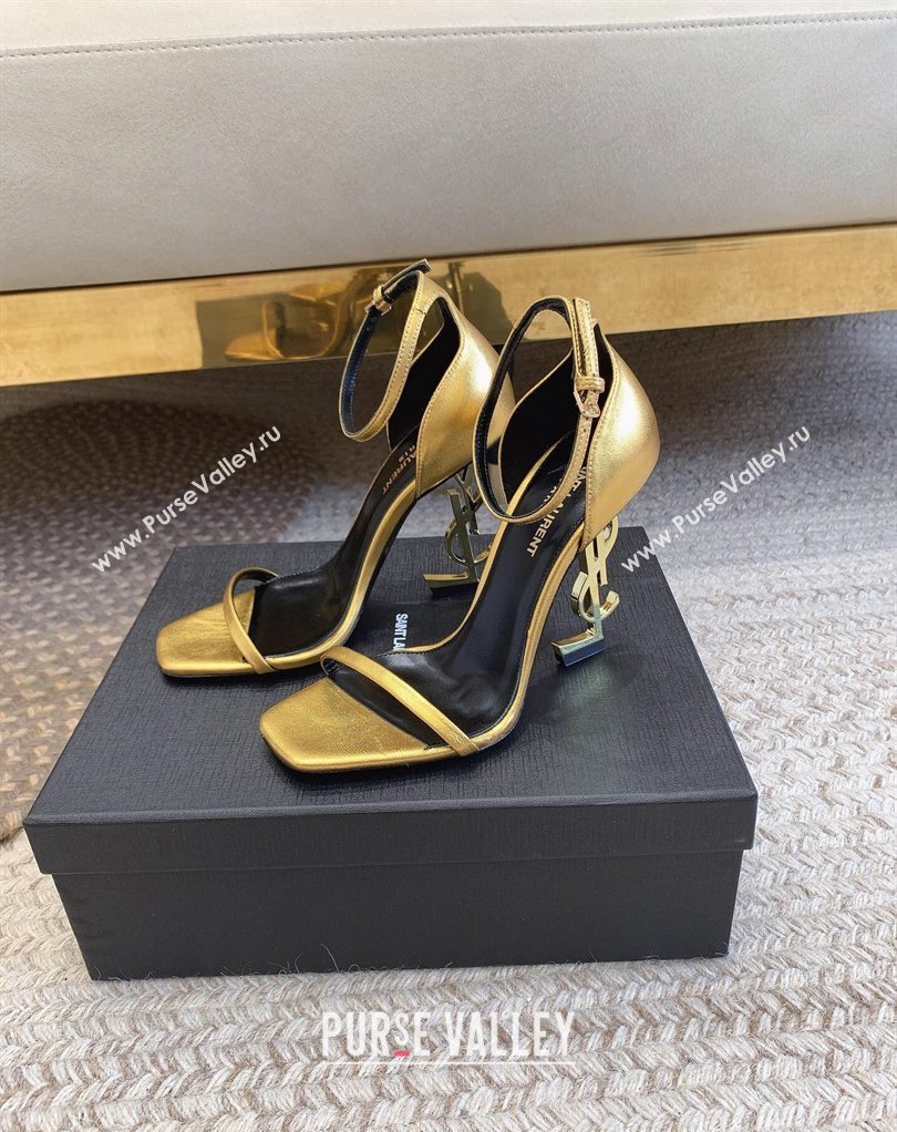 Saint Laurent Heel 10.5cm Opyum sandals in leather 557662 Gold (modeng-24032233)