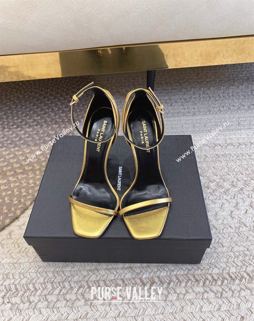 Saint Laurent Heel 10.5cm Opyum sandals in leather 557662 Gold (modeng-24032233)