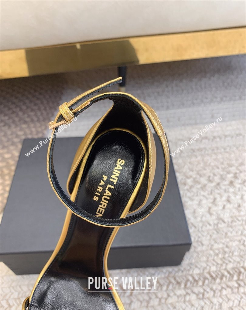 Saint Laurent Heel 10.5cm Opyum sandals in leather 557662 Gold (modeng-24032233)