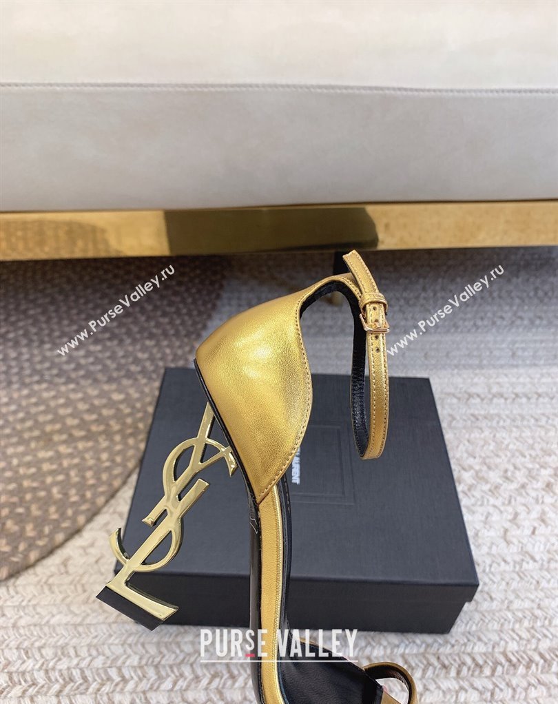 Saint Laurent Heel 10.5cm Opyum sandals in leather 557662 Gold (modeng-24032233)