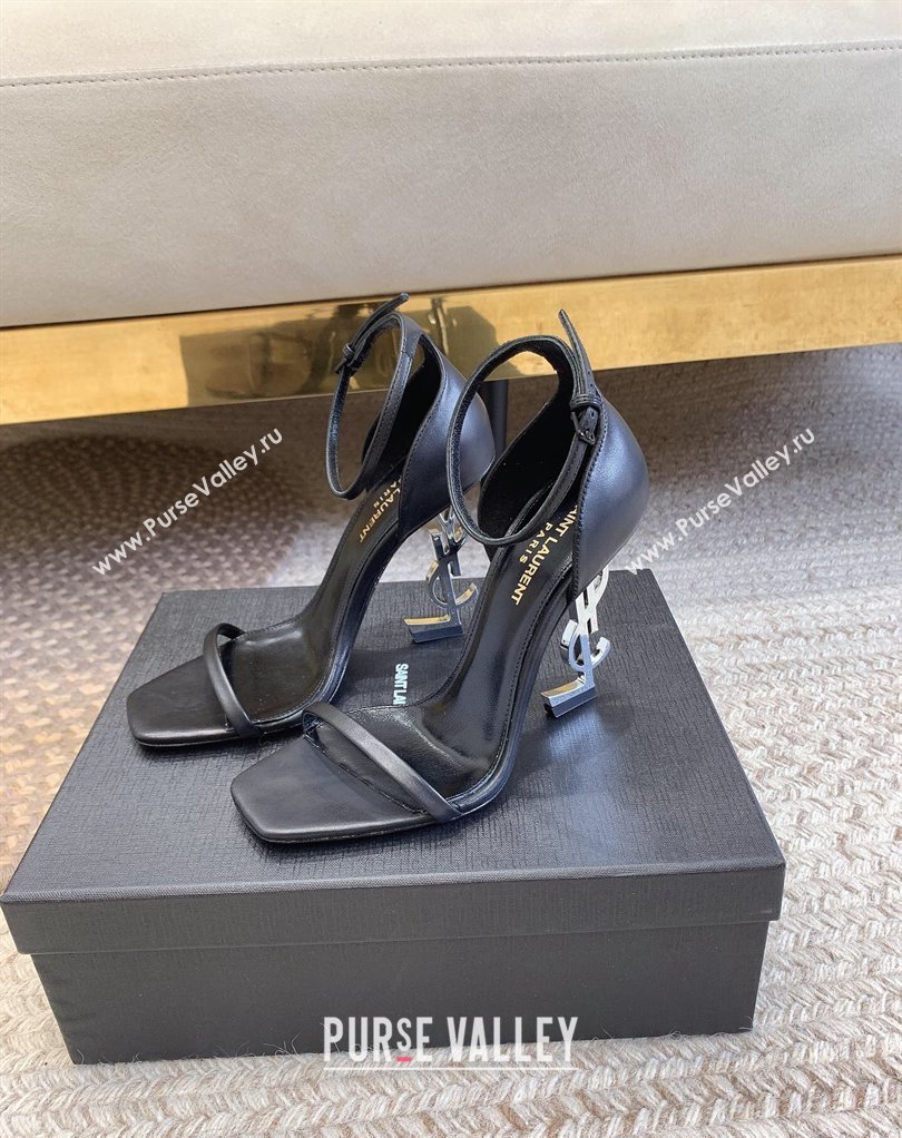 Saint Laurent Heel 10.5cm Opyum sandals in leather 557662 Black/Silver (modeng-24032231)