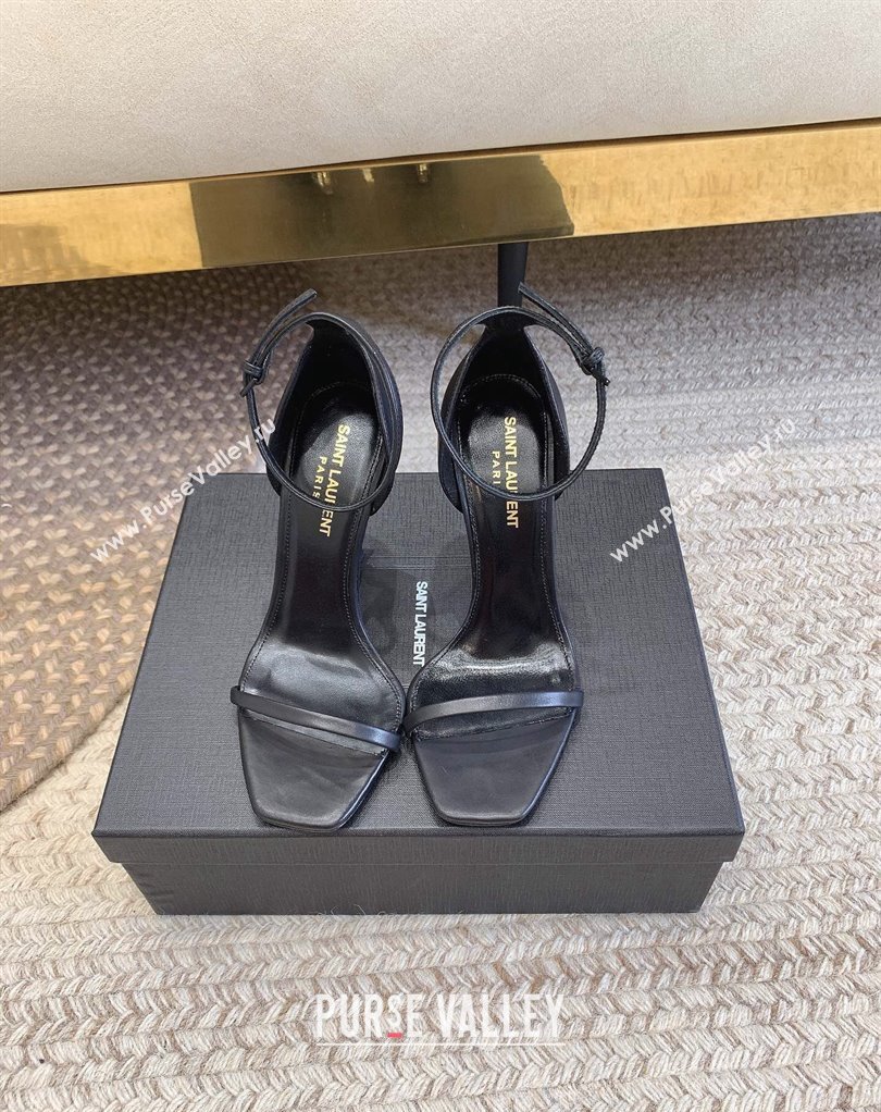 Saint Laurent Heel 10.5cm Opyum sandals in leather 557662 Black/Silver (modeng-24032231)