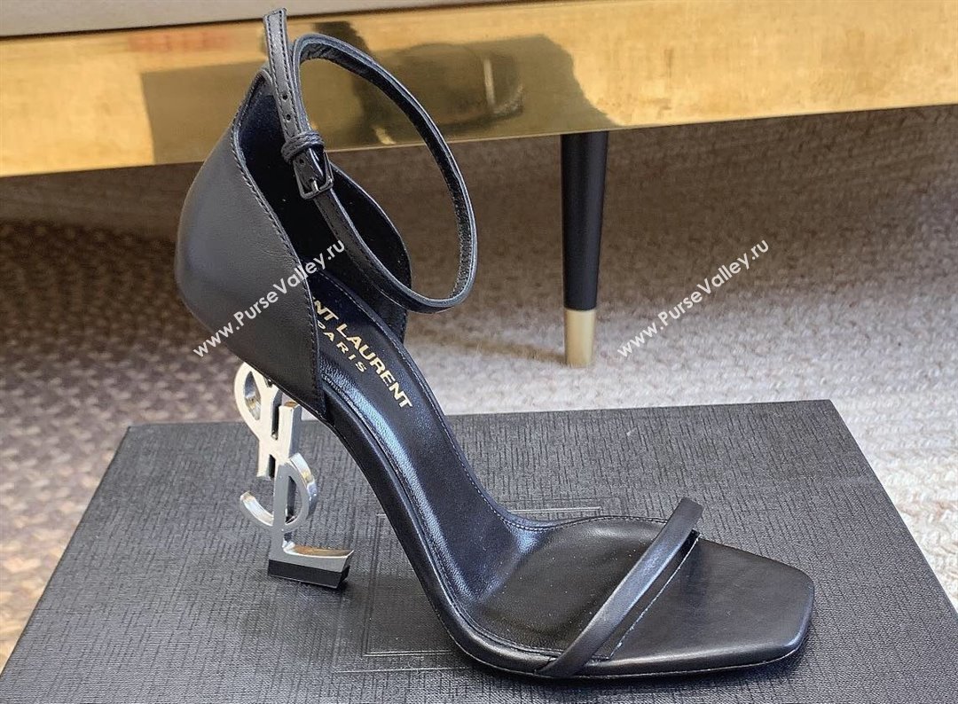 Saint Laurent Heel 10.5cm Opyum sandals in leather 557662 Black/Silver (modeng-24032231)