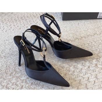 Saint Laurent Heel 11cm Luna Slingback Pumps In Crepe Satin Black 2024 (modeng-24032164)