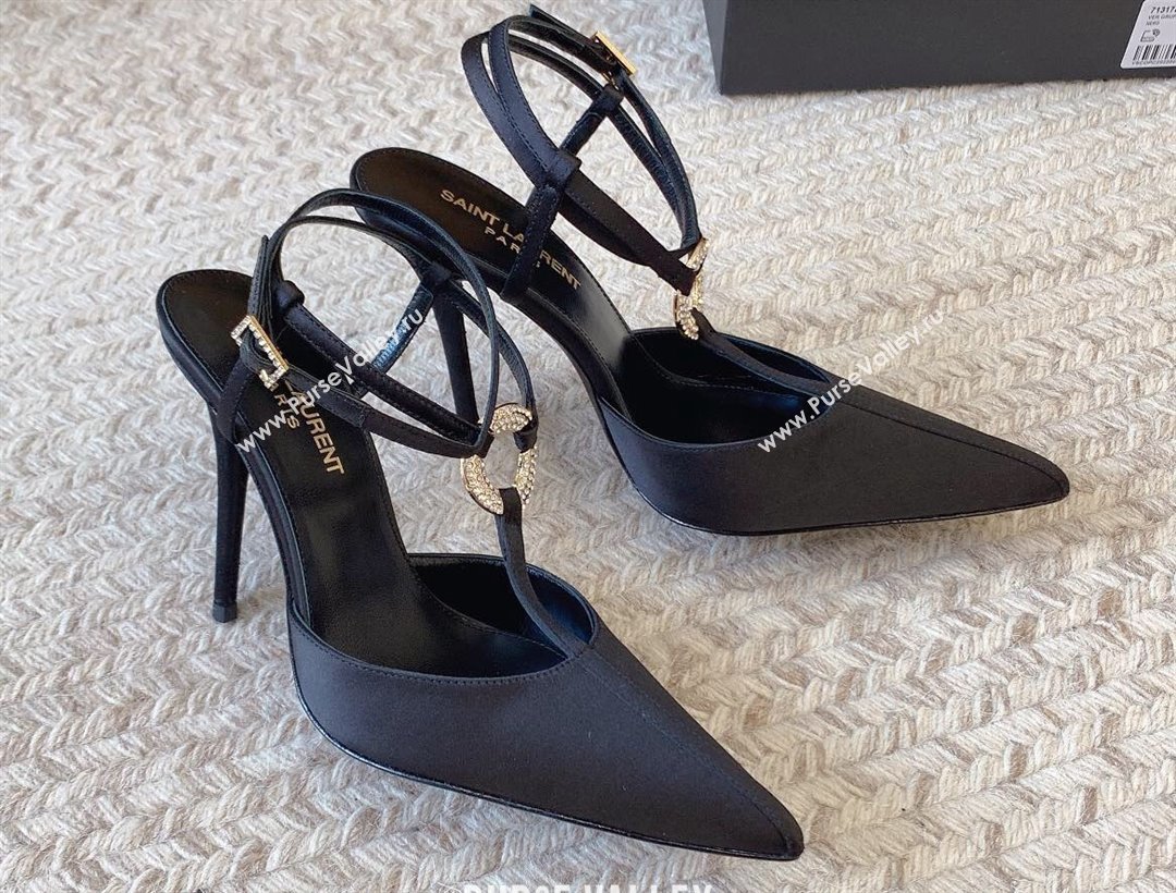 Saint Laurent Heel 11cm Luna Slingback Pumps In Crepe Satin Black 2024 (modeng-24032164)