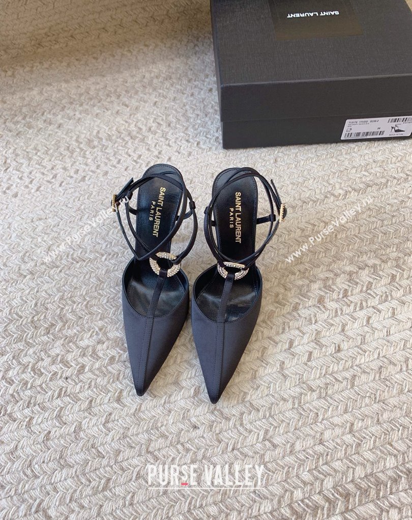 Saint Laurent Heel 11cm Luna Slingback Pumps In Crepe Satin Black 2024 (modeng-24032164)