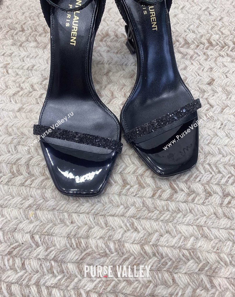 Saint Laurent Heel 8.5cm Opyum sandals in leather 557679 Black/Crystal (modeng-24032245)