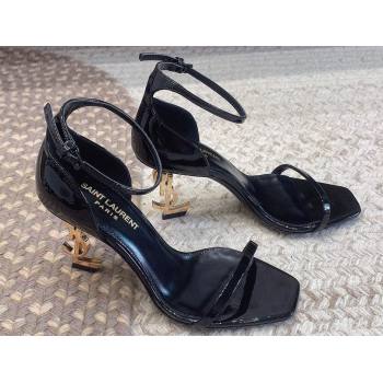 Saint Laurent Heel 8.5cm Opyum sandals in patent leather 557679 Black/Gold (modeng-24032238)