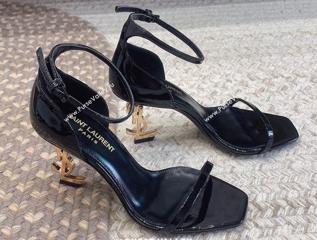 Saint Laurent Heel 8.5cm Opyum sandals in patent leather 557679 Black/Gold (modeng-24032238)