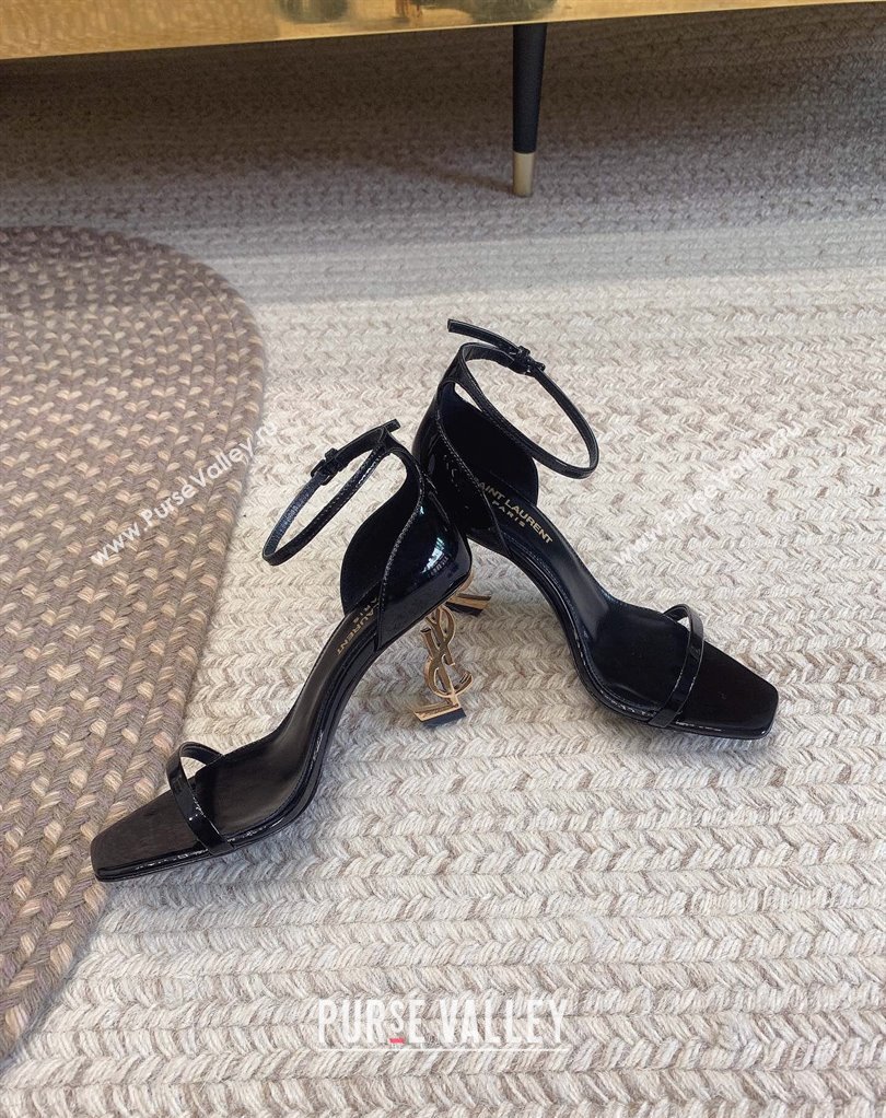 Saint Laurent Heel 8.5cm Opyum sandals in patent leather 557679 Black/Gold (modeng-24032238)