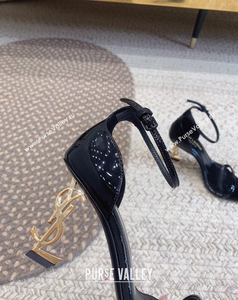 Saint Laurent Heel 8.5cm Opyum sandals in patent leather 557679 Black/Gold (modeng-24032238)