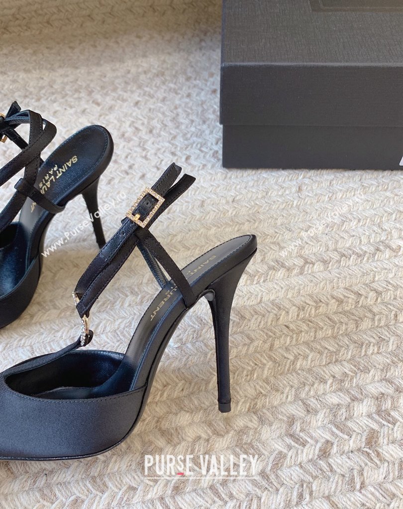 Saint Laurent Heel 11cm Luna Slingback Pumps In Crepe Satin Black 2024 (modeng-24032164)