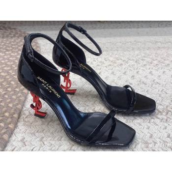 Saint Laurent Heel 8.5cm Opyum sandals in patent leather 557679 Black/Red (modeng-24032239)