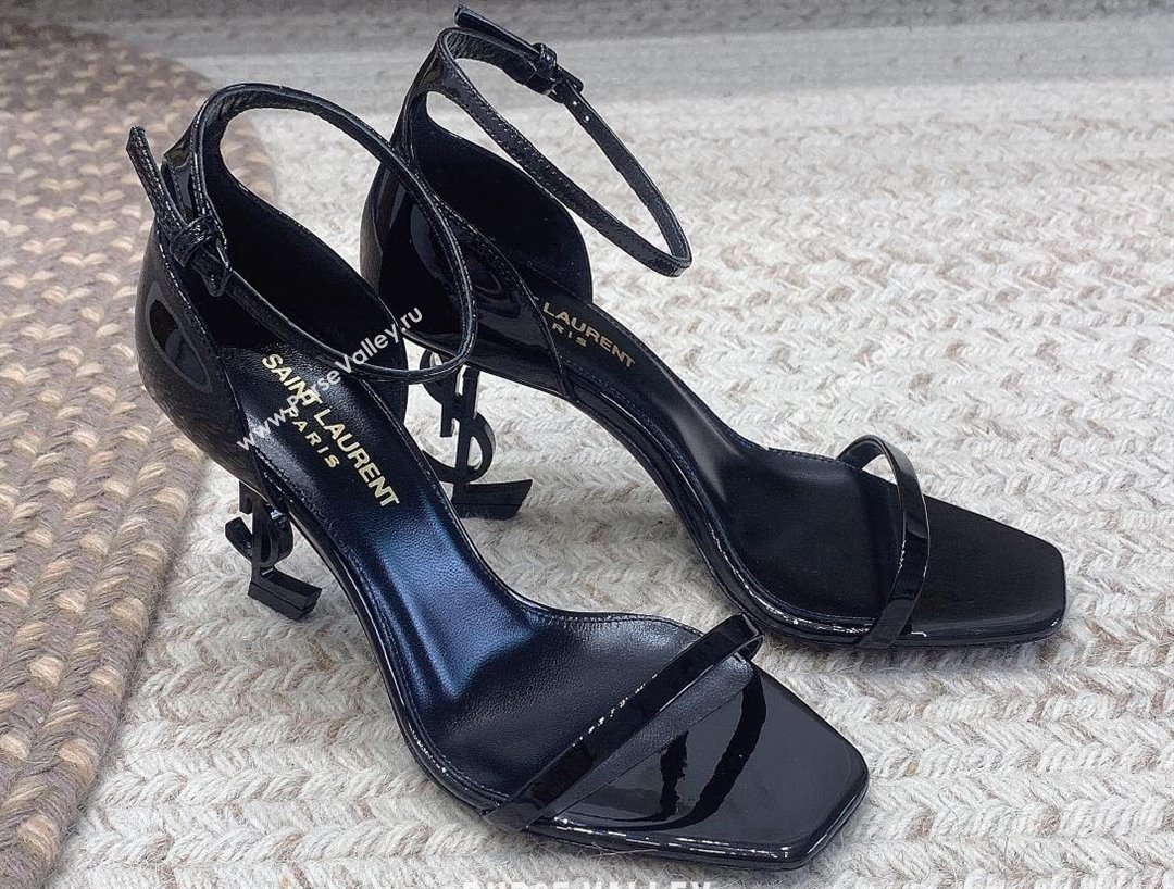 Saint Laurent Heel 8.5cm Opyum sandals in patent leather 557679 So Black (modeng-24032237)