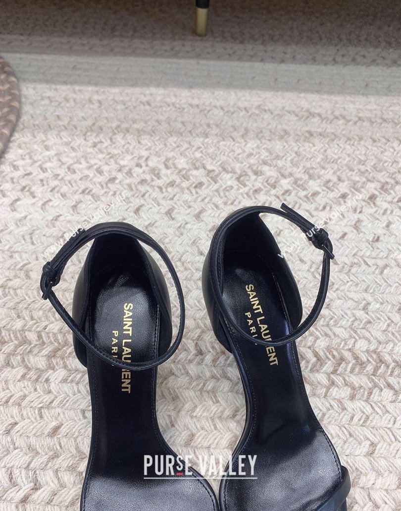 Saint Laurent Heel 8.5cm Opyum sandals in leather 557679 Black/Silver (modeng-24032241)