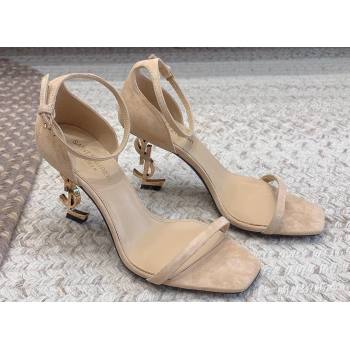 Saint Laurent Heel 8.5cm Opyum sandals in Suede leather 557679 Beige (modeng-24032244)