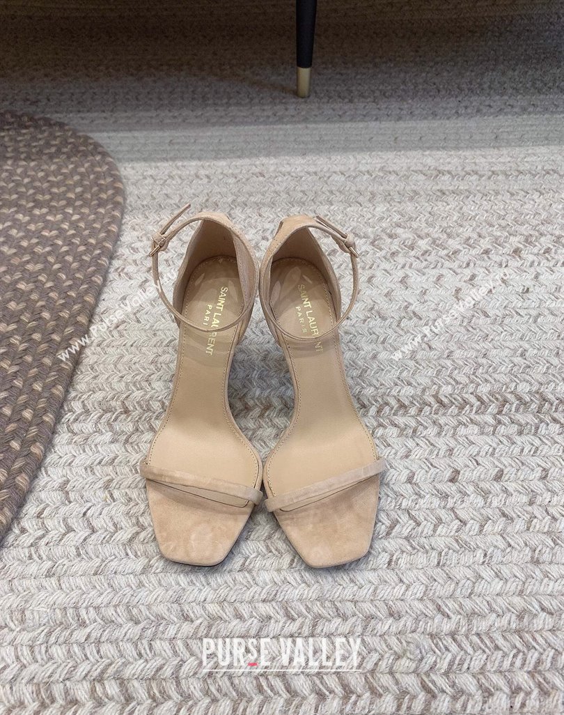 Saint Laurent Heel 8.5cm Opyum sandals in Suede leather 557679 Beige (modeng-24032244)