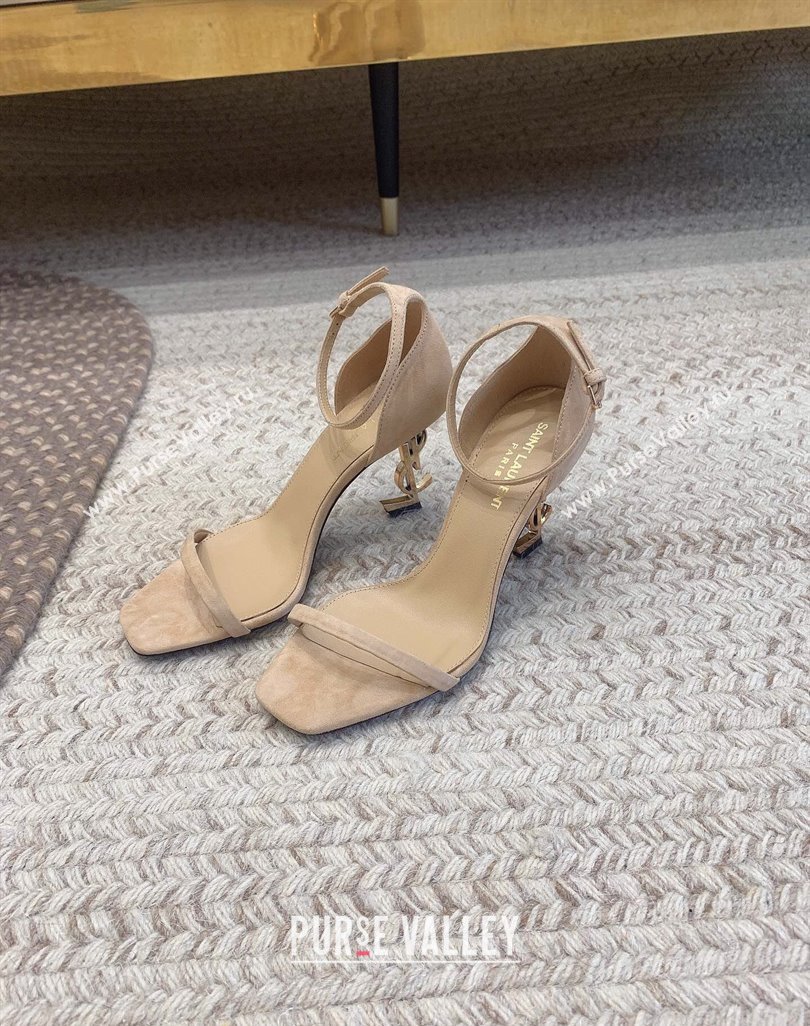 Saint Laurent Heel 8.5cm Opyum sandals in Suede leather 557679 Beige (modeng-24032244)