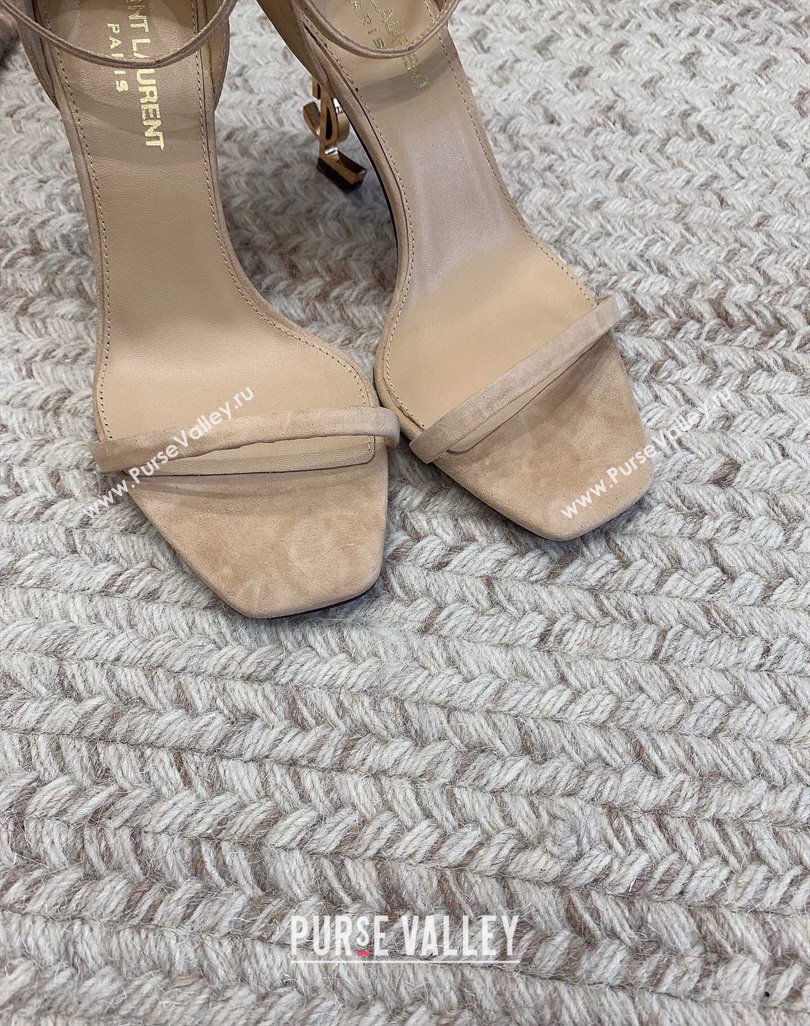 Saint Laurent Heel 8.5cm Opyum sandals in Suede leather 557679 Beige (modeng-24032244)